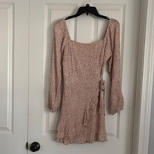 Altar'd State Floral Long Sleeve Dress in Tan